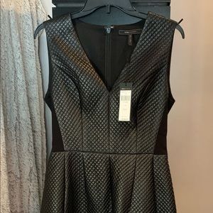 BCBG Max Azria black faux quilted leather dress